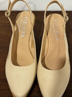 VISCATA Cream Canvas Slingback Espadrille Wedges